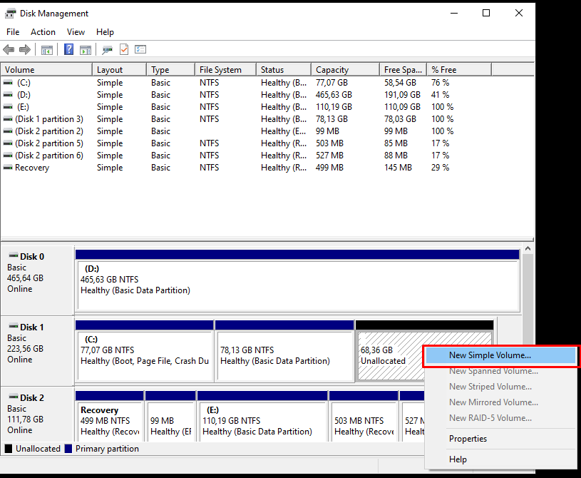 New Simple Volume wizard