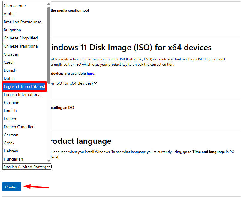 Select product language